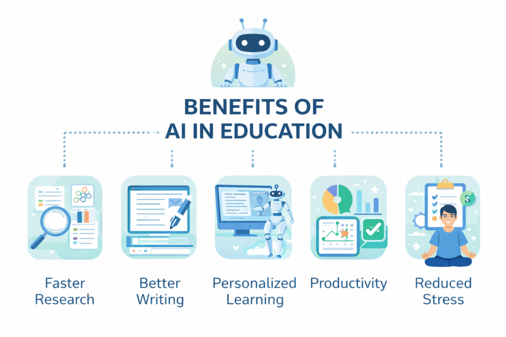 free ai tools for students , AI benefits in education infographic