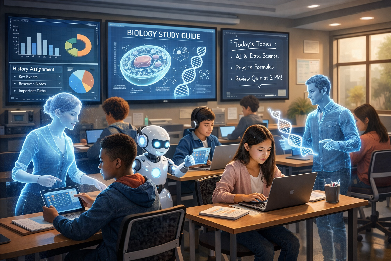 Free ai tools for students - Students learning with AI assistance.