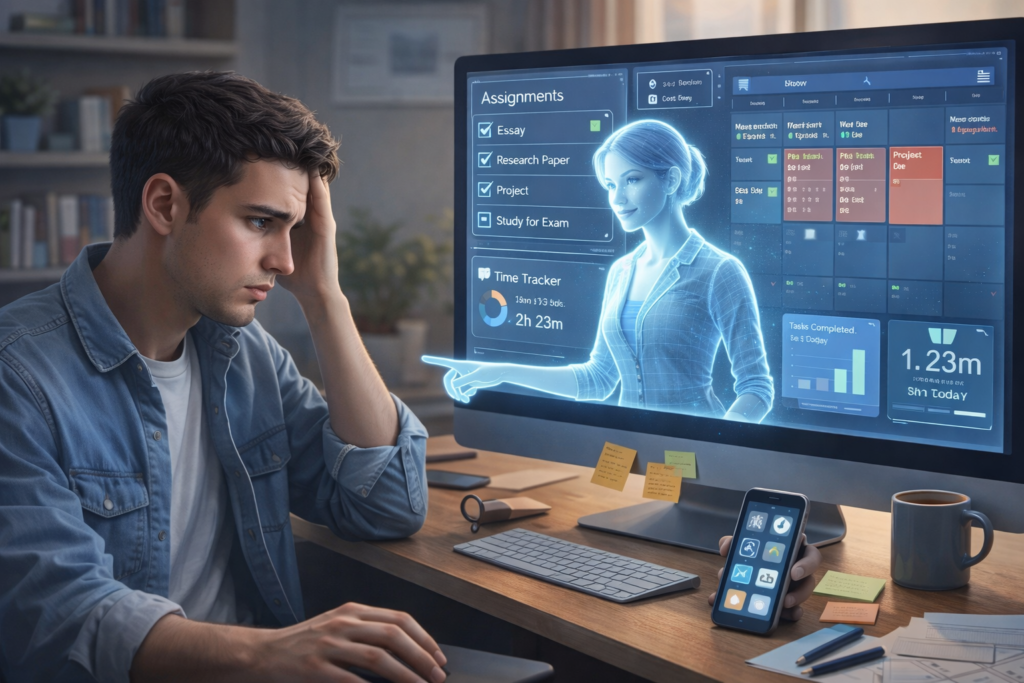 Student overwhelmed by digital tasks.