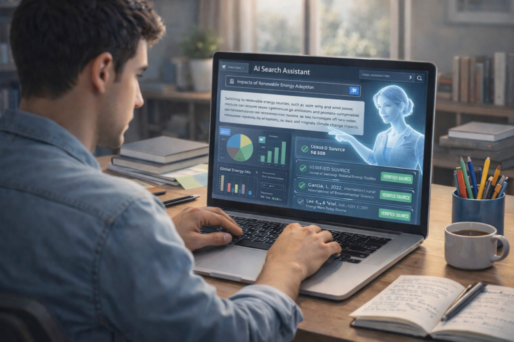 Person using AI for research.