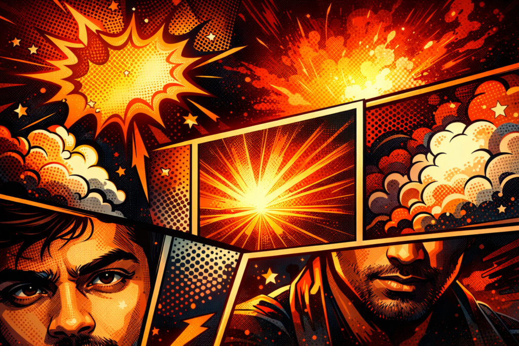 Comic book style illustration elements used in AI-generated images