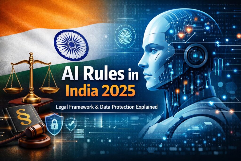 AI Rules in India 2025 legal framework and data protection laws illustration