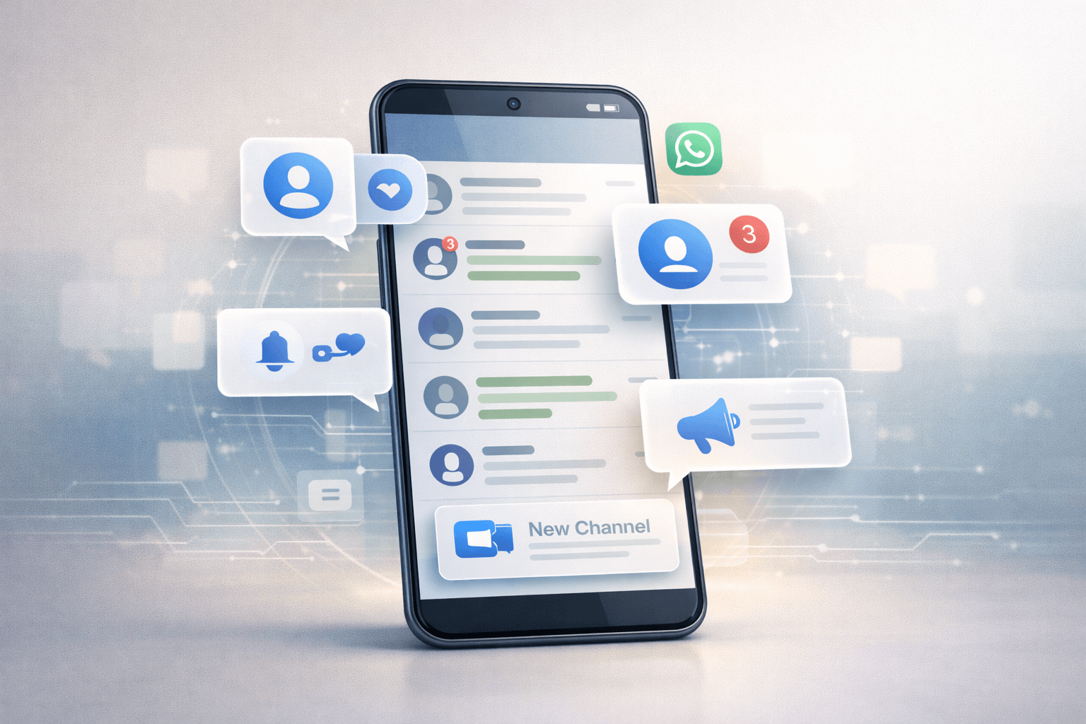 Illustration showing recent updates and new features in the WhatsApp messaging app