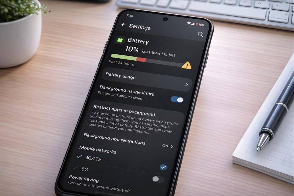 Android battery usage and network settings to fix battery drain problem