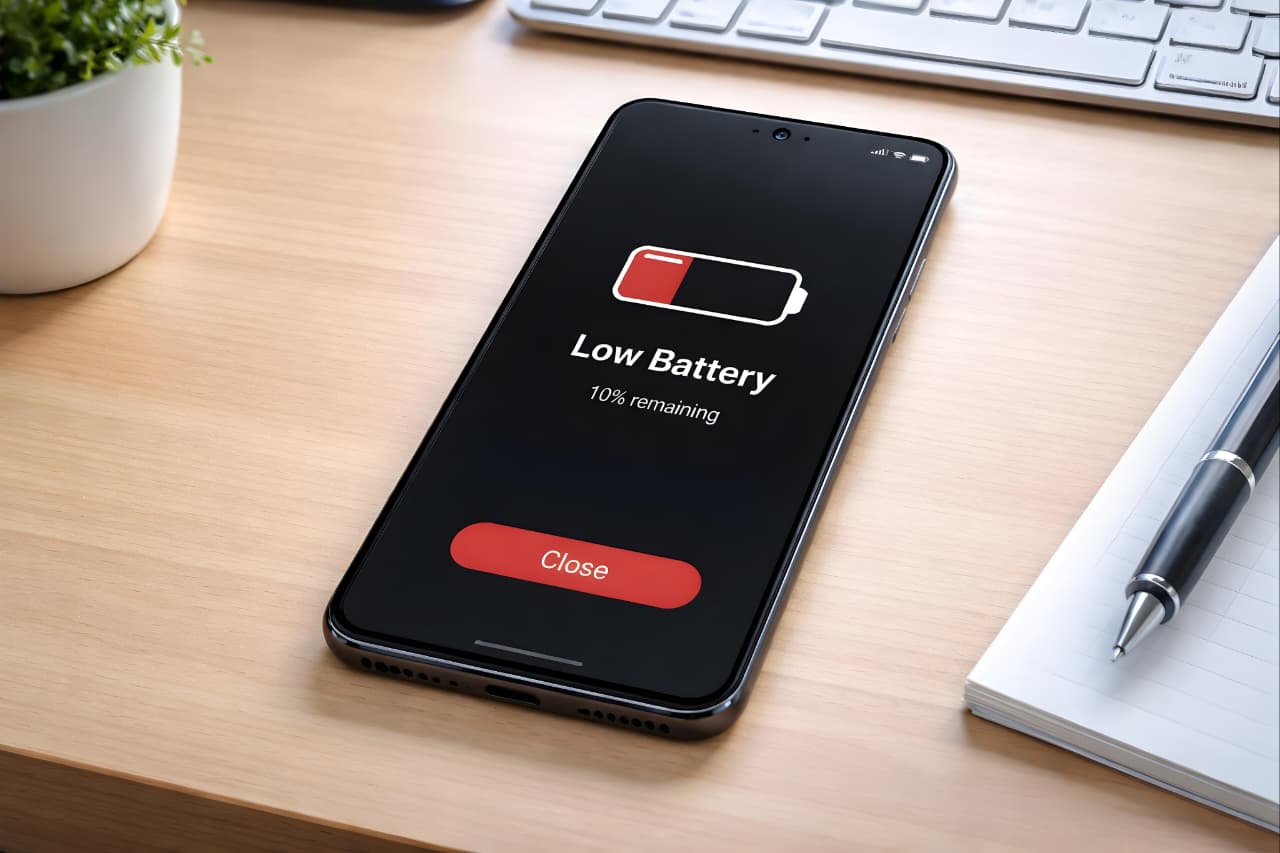 Battery fast drain problem solution on Android phone with low battery warning
