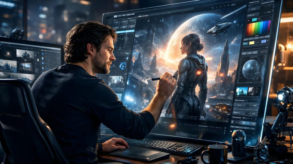 Midjourney AI for beginners creating digital art with cinematic lighting