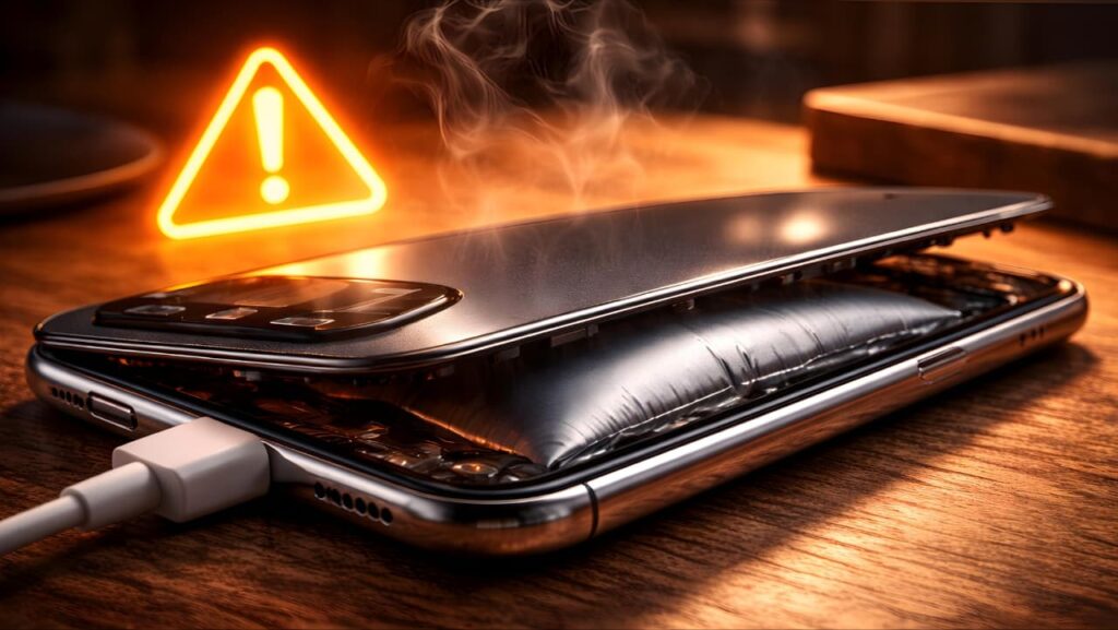 swollen smartphone battery caused by overheating