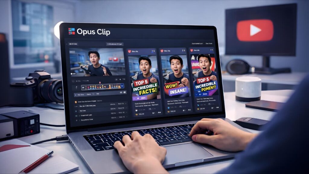Opus Clip AI tool converting long videos into YouTube Shorts