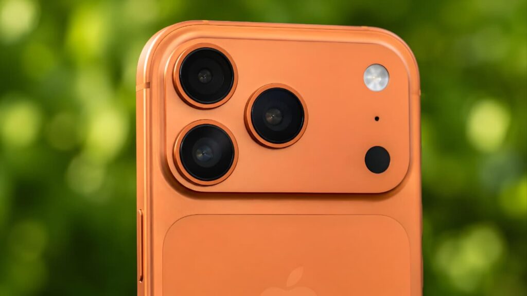 Apple iPhone 17 Pro Max Review camera close-up showing the triple rear camera system and premium camera design.