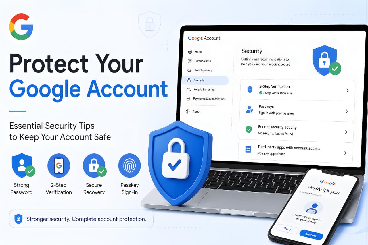 Protect Your Google Account using 2-Step Verification, Passkeys, Security Checkup, and other Google security features.
