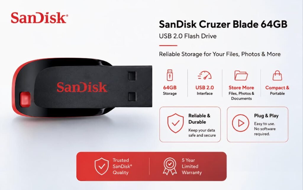 Best Amazon Gadgets Under ₹1000 – SanDisk Cruzer Blade 64GB USB Flash Drive