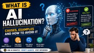 What Is AI Hallucination explained with AI-generated mistakes, fake facts, and fact-checking examples