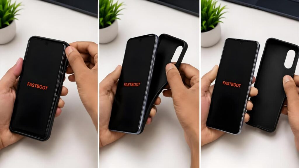 Removing a phone case to fix an Android phone stuck in Fastboot Mode.