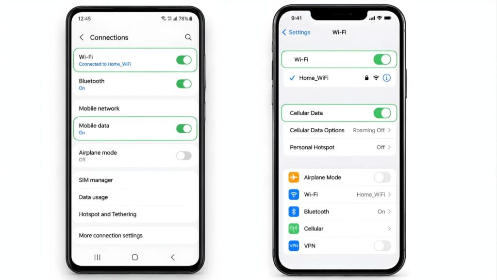Check Wi-Fi and mobile data settings on Android and iPhone to fix WhatsApp not opening