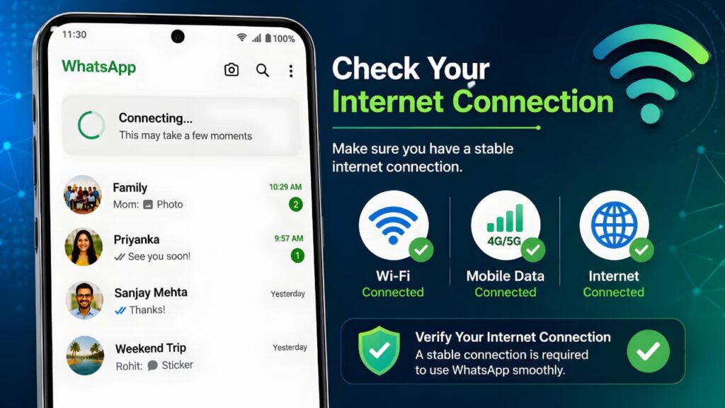 How to Fix WhatsApp Internet Connection Problems by checking your internet connection on an Android