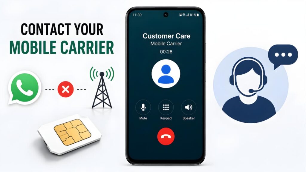 Customer care support for fixing WhatsApp verification code problems through your mobile network provider.