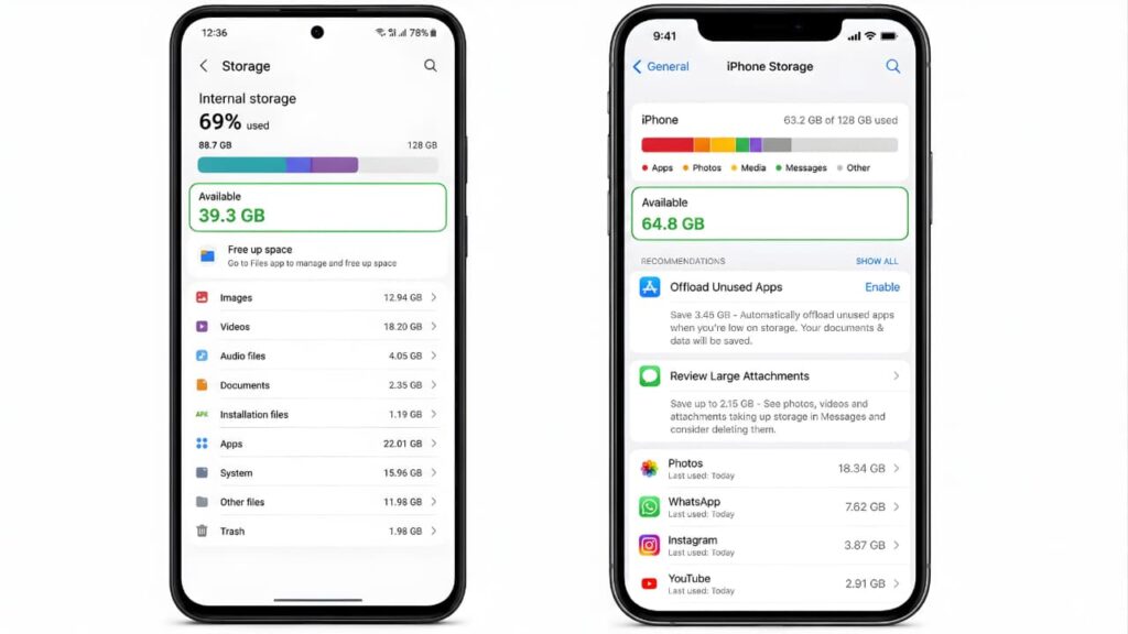 Check available storage on Android and iPhone to fix WhatsApp not opening