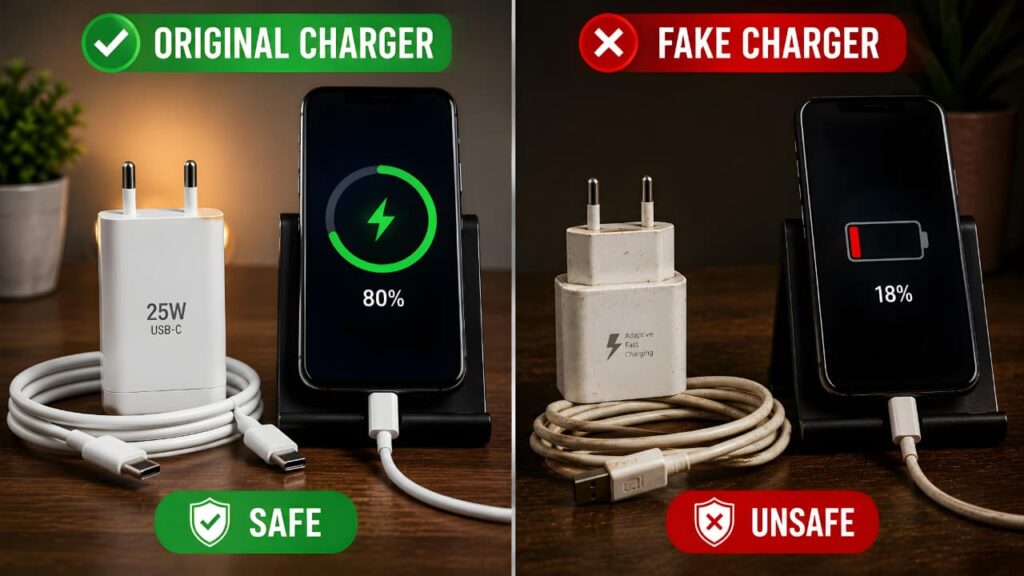 Original Charger vs Fake Charger Comparison for Safe Smartphone Charging
