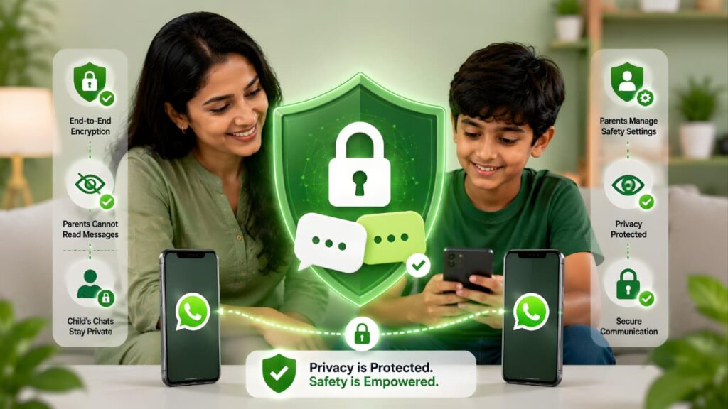 Privacy and security features in WhatsApp Parent-Managed Accounts with end-to-end encryption protecting children's private conversations