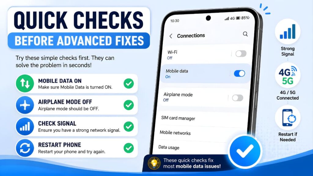 Quick Checks Before Advanced Fixes for Mobile Data Not Working on Android and iPhone