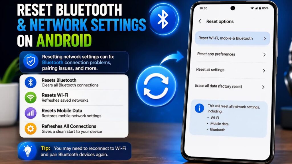 Reset Bluetooth and Network Settings on Android to fix Bluetooth Not Working on Android