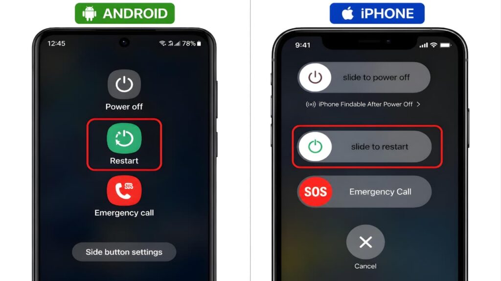 Restart your Android or iPhone to fix mobile data not working by using the device restart option.