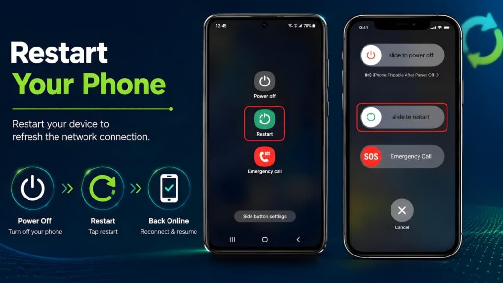 How to Fix WhatsApp Internet Connection Problems by restarting your Android or iPhone device