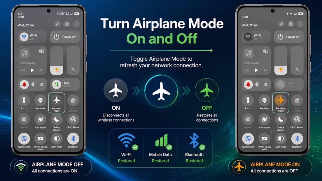 How to Fix WhatsApp Internet Connection Problems by turning Airplane Mode on and off on an Android phone