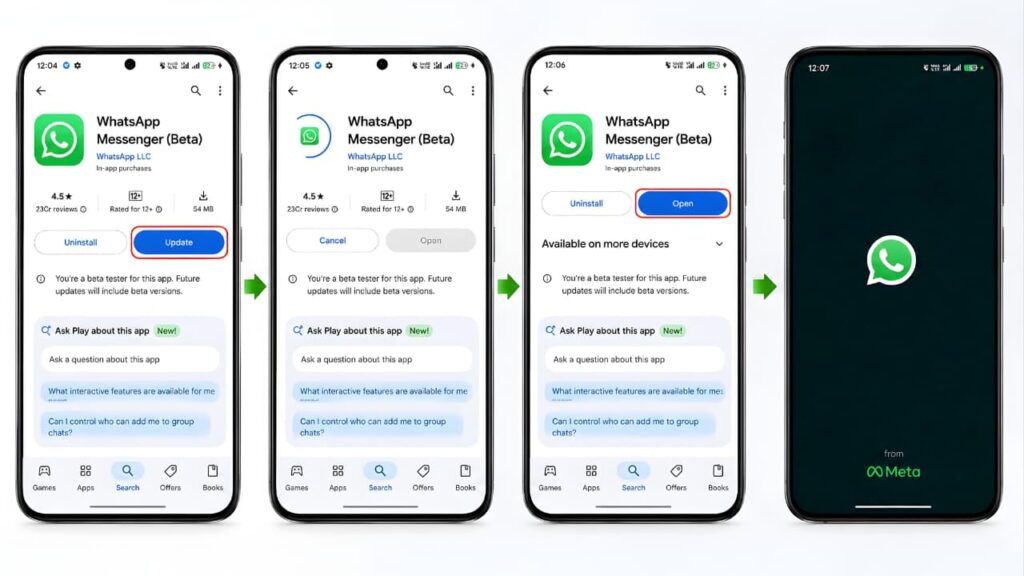 How to Fix WhatsApp Internet Connection Problems by updating WhatsApp from the Google Play Store on Android