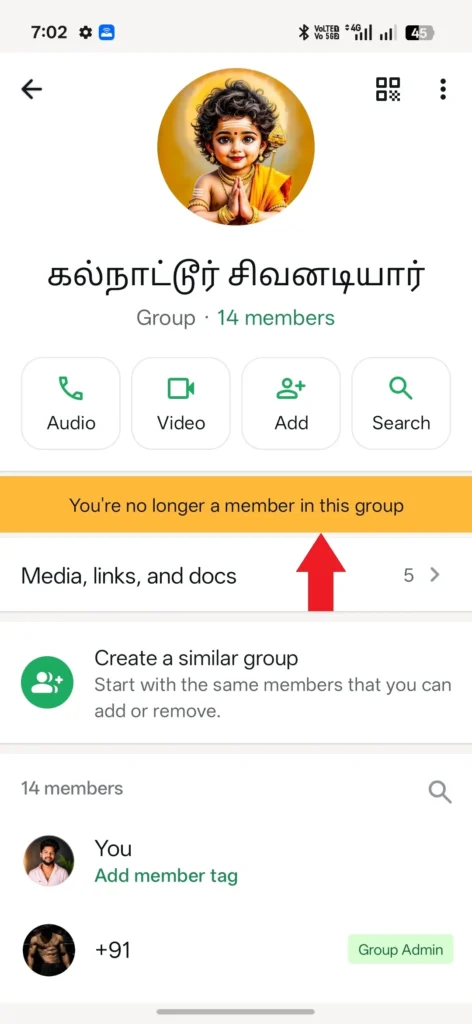 WhatsApp You're No Longer a Member in This Group error message on Android