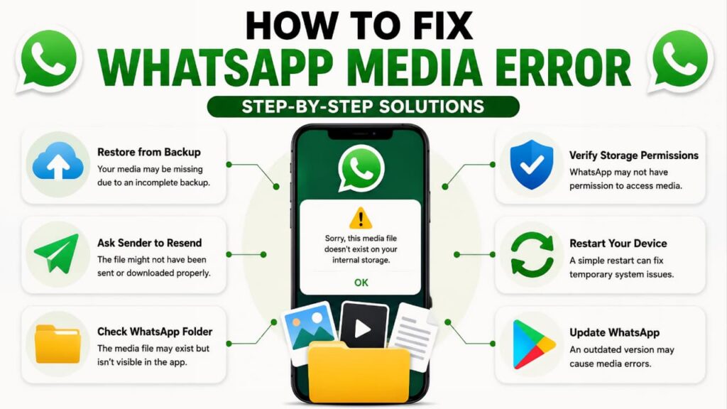 Step-by-step solutions to fix the WhatsApp media file doesn't exist on your internal storage error.