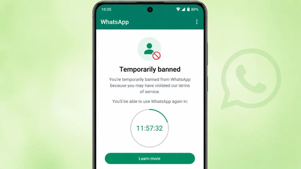 WhatsApp temporary ban screen showing a countdown timer before account access is restored