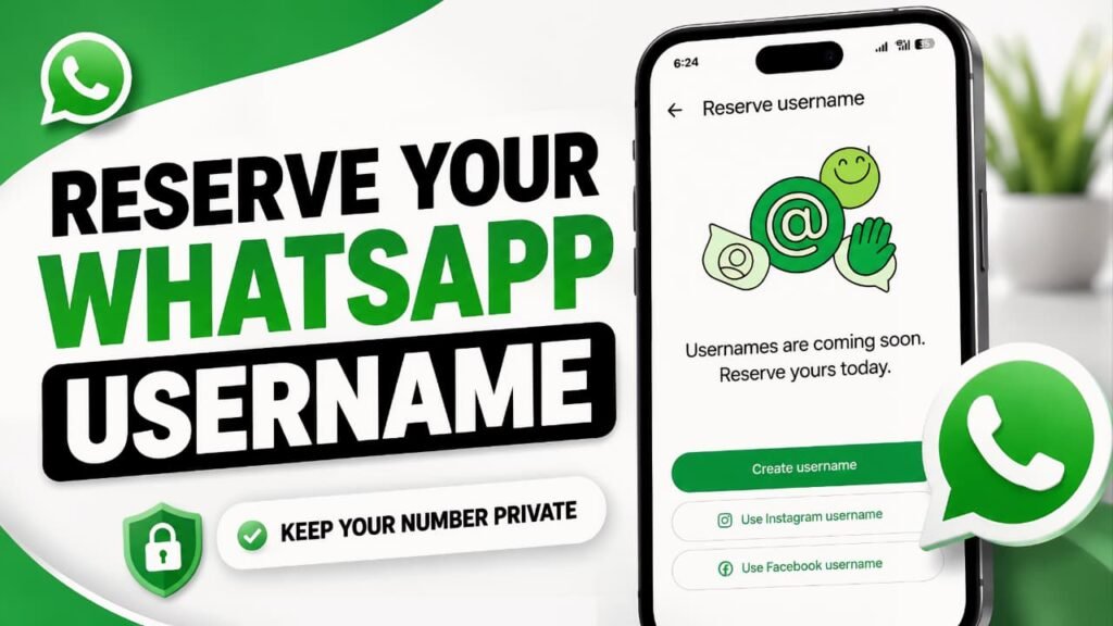 WhatsApp Username guide showing how to reserve your username