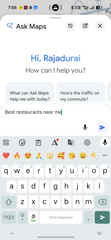 Google Maps Ask Maps showing an example conversational search