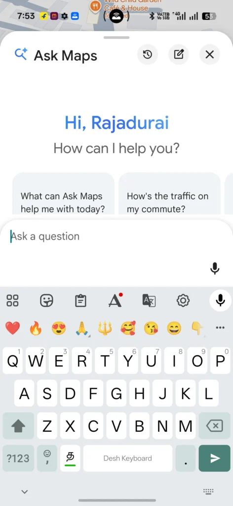 Google Maps Ask Maps search box for entering natural language questions