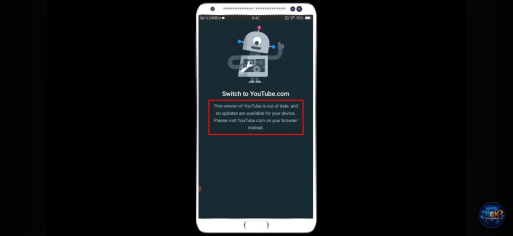 This Version of YouTube Is Out of Date Error - Switch to YouTube.com Screen