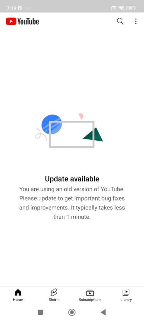 This Version of YouTube Is Out of Date Error - Update Available Message