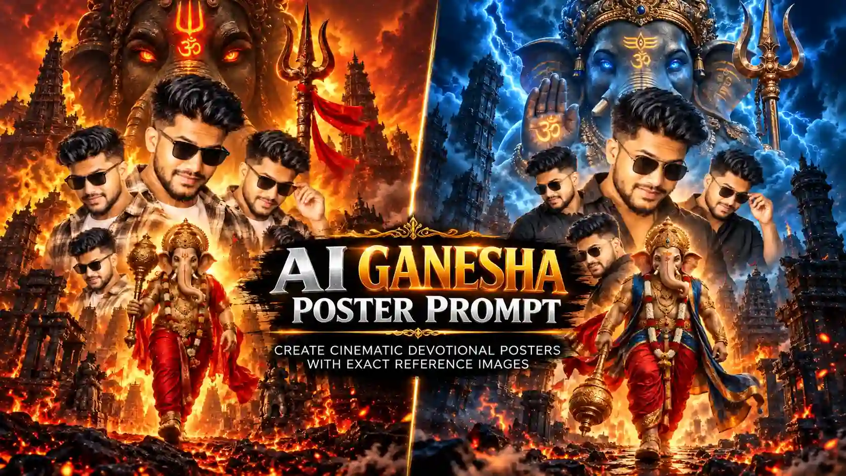 AI Ganesha Poster Prompt for cinematic devotional posters