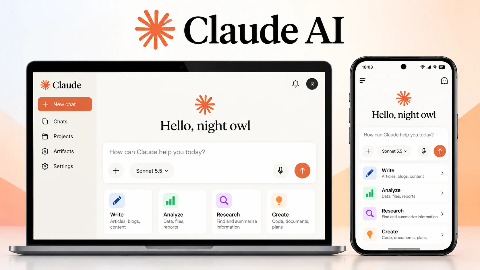 Claude AI review showing Claude AI on desktop and mobile