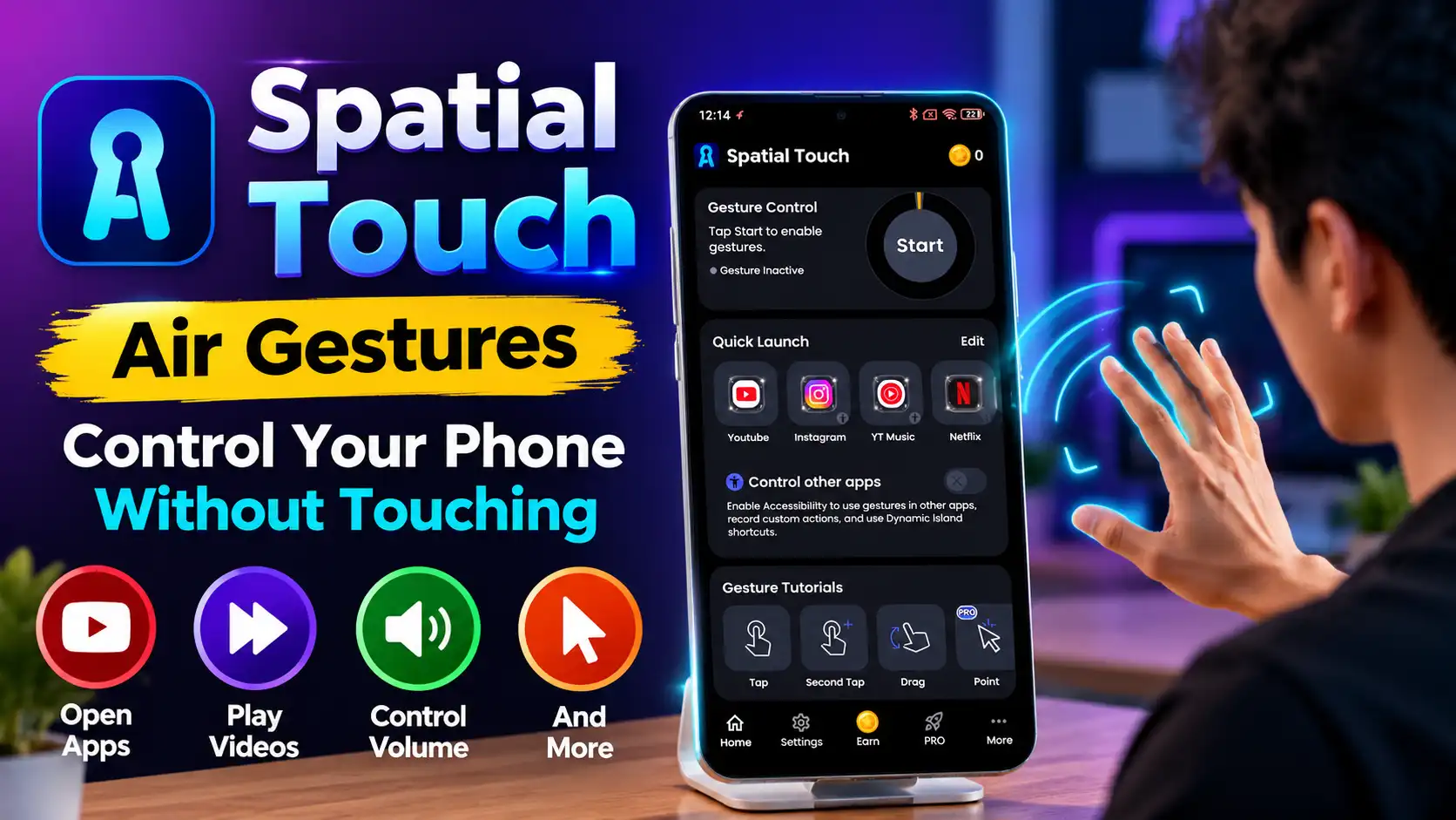 Spatial Touch air gestures controls on Android